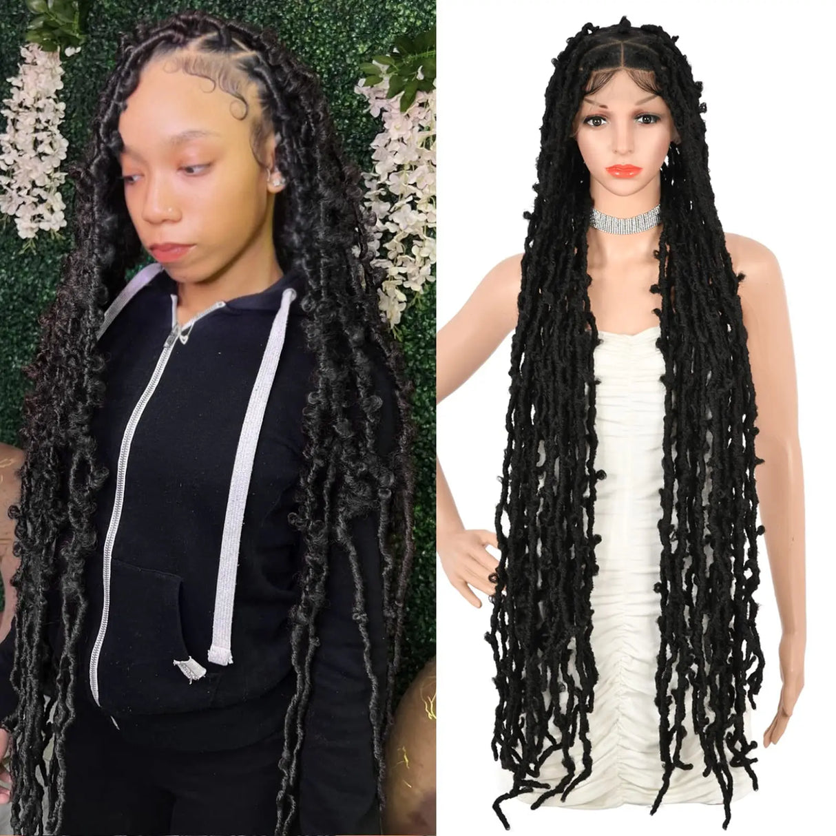 Kaylss 48" Full Double Lace Knotless Locs Braided Wigs for Women Black Butterfly Large Triangle Knotless Twisted Cornrow Braide