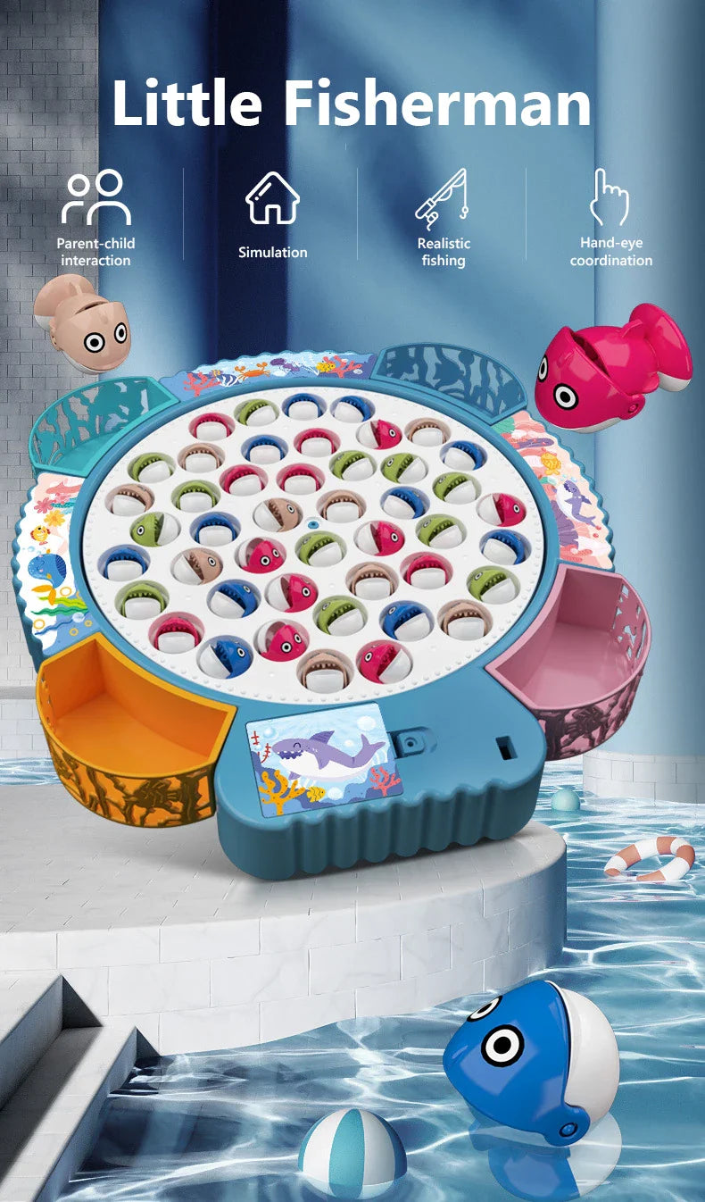 Children Electric Fishing Toys with Music Rotating Fish Interactive Board Game Fine Motor Skill Parent-child Toys for Kids Gifts