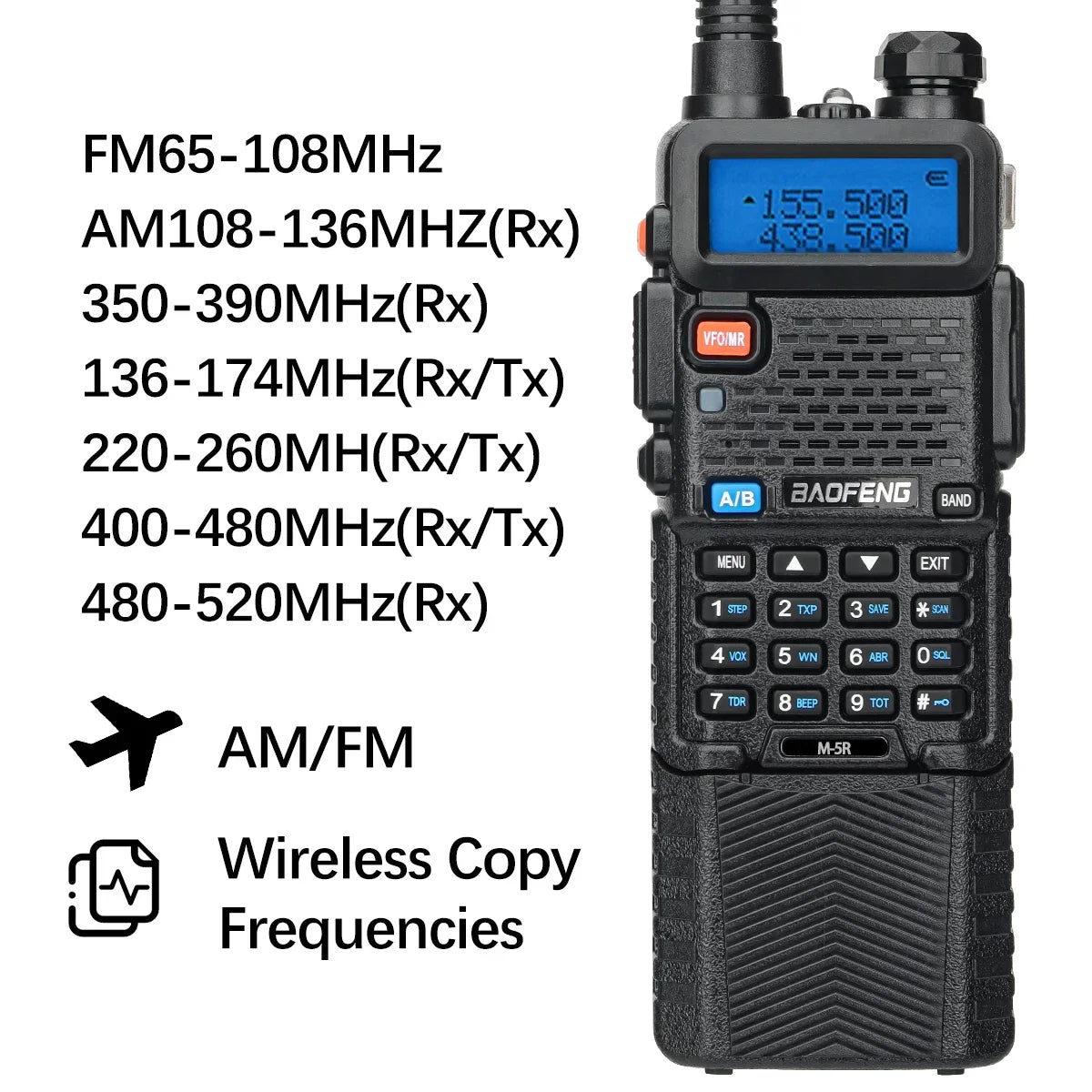 1/2PCS Baofeng M-5R Walkie Talkie Air Band 3800mAh Battery Wireless Copy Frequency Long Range AM  Ham UV-5R K5 Two Way Radio