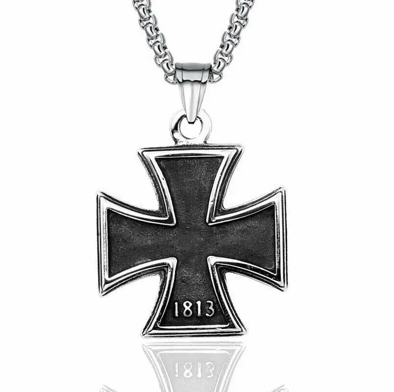 Saiye 316L Mens Stainless Steel 1813 1939 WW2 German Iron Cross Pendant Necklace Men Fashion Jewelry Wholesale