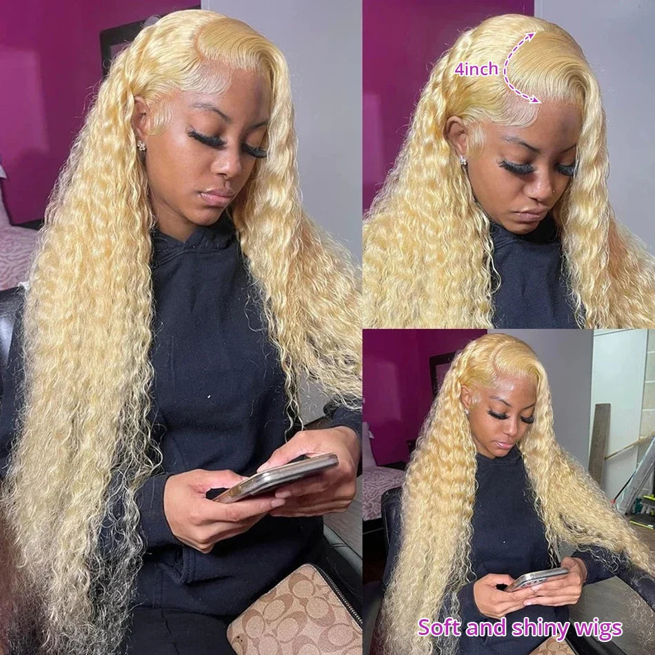 Wiggogo Blonde Lace Front Wig Glueless 613 Hd Lace Frontal Wig 13X6 Curly Lace Front Human Hair Wig 13X4 Deep Wave Frontal Wigs