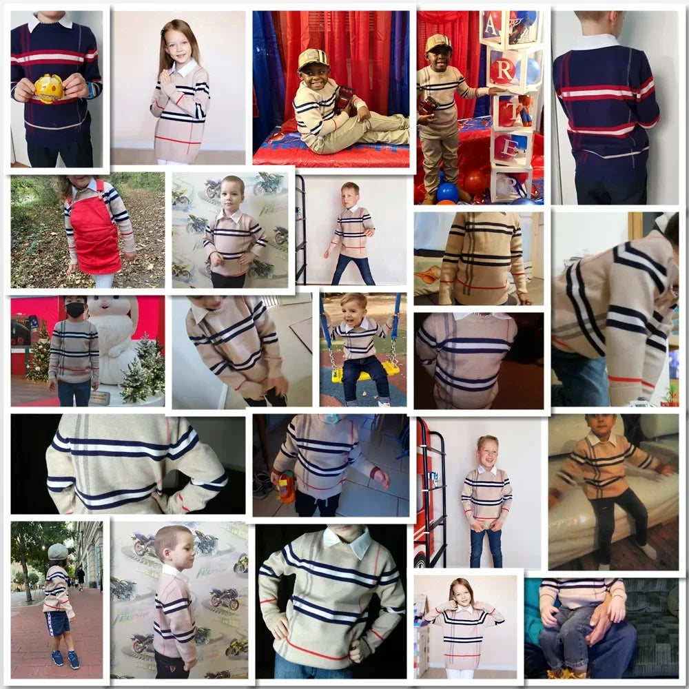 1-8T Toddler Kid Boy Sweater Spring Winter Clothes Warm Pullover Top Long Sleeve Plaid Sweater Girl Fashion Gentleman Knitwear