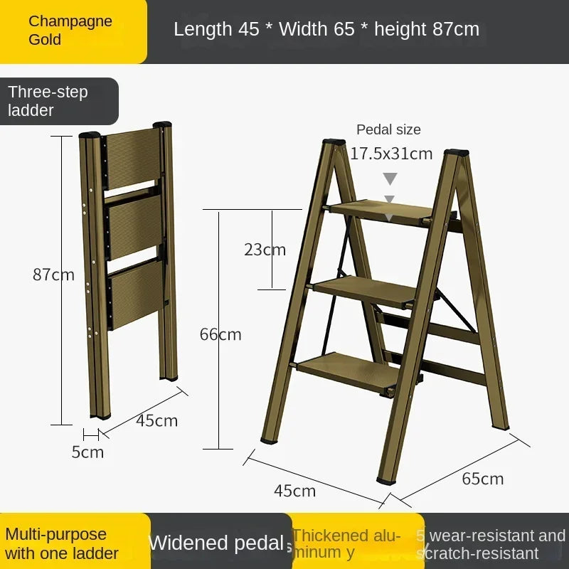 Multifunctional Folding Ladder Aluminum Alloy High Stools Kitchen Load-bearing 300kg Step Ladder Chair Widen 3 Step Ladder