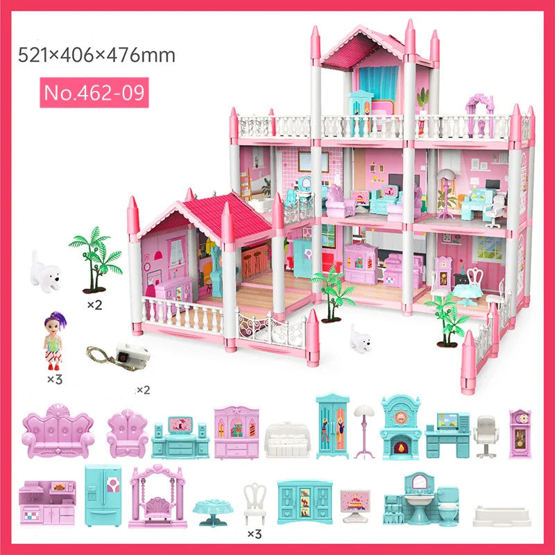 3D Cross-border Blockbuster Children's And Girls' Family Toys, Fantasy Princess Castle Villa Assembly Doll House Set Toys