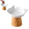 Raised Cat Food Dish Porcelain Feeder Dish With Non-slip Wood Stand Wide Cat Food Bowl Feeding Watering Supplies