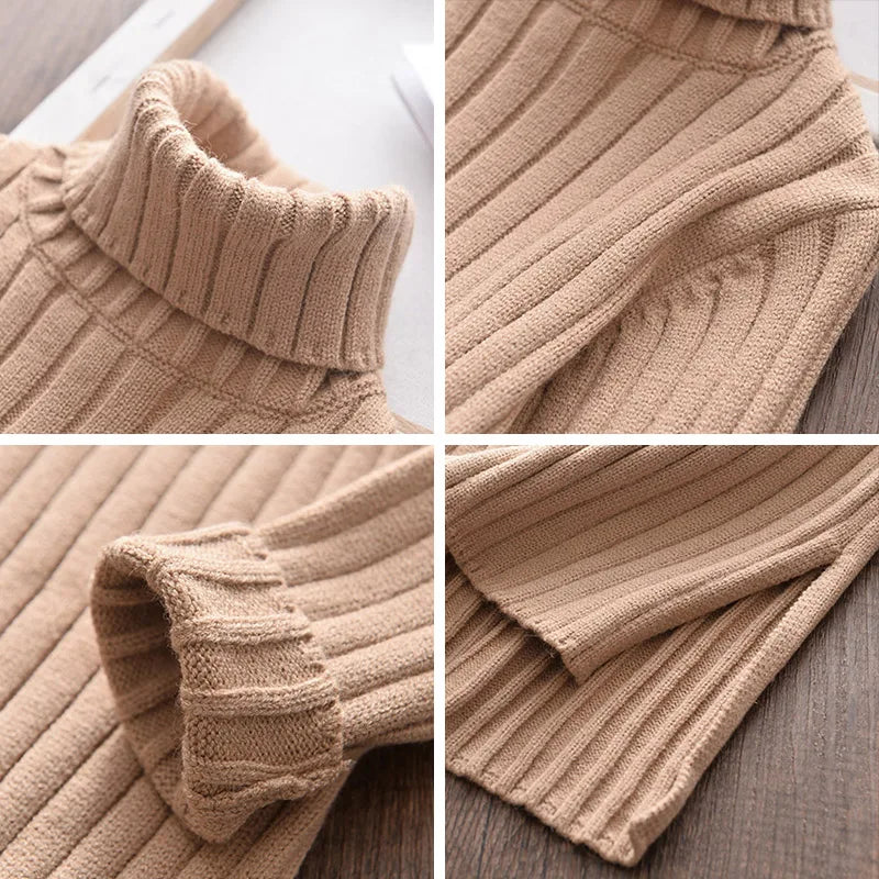 New Christmas Pure Color Fall Winter Boy Girl Kid Thick Turtleneck Shirts High Collar Pullover Sweater Long Sweater