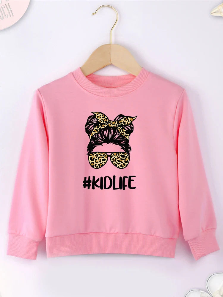 Creativity Print #Kidlife Letters Pint Girls Sweatshirts Four Seasons Comfy Y2K Harajuku Style ChIld Hoodless Dropship Baby Tops