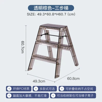 Nordic Light Luxury Ladder chair Folding High Stools Kitchen Transparent Acrylic Step Stools Ladder Non-slip Pedal 3 Step Ladder