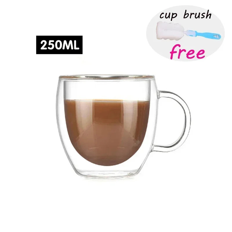 Double Wall Glass Cup Heat Resistant Transparent High Borosilicate Mug Tea Milk Lemon Juice Coffee Cup Gift Creativity Drinkware