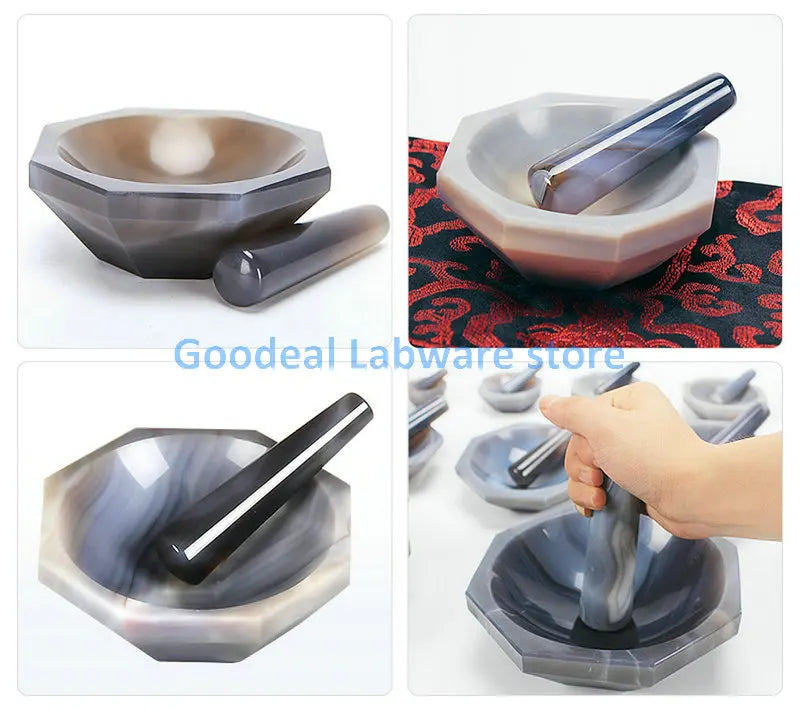 1set Lab Inner Diameter 30mm To 130mm Natural Agate Mortar and Pestle A-GRADE for Chemistry Laboratory Grinding