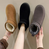 New Snow Boot Style Short Mini Winter Sheepskin Boots Women Waterproof Natural Wool Ankle Boots Fur Lined Ankle Warm Flat Shoes