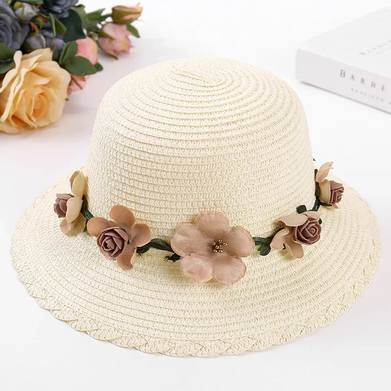 Wreath Straw Hats Summer Sun Hat Ladies Elegant Hat Female Vintage Hats Straw Beach Hats Flower String Woman Hat