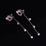 WENHQ Korean Style Cubic Zircon Flower Tassel Drop Clip on Earrings Women's Statement Cuff Earrings No Pierced Cuff Earrings New