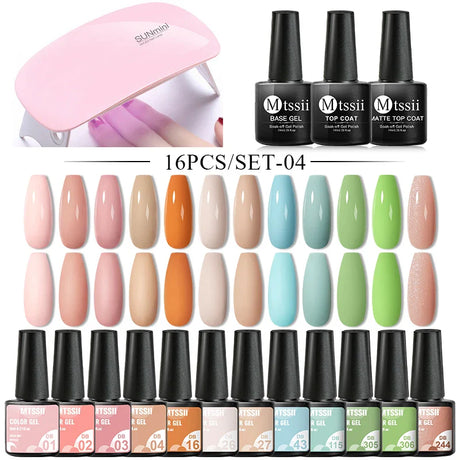 Mtssii  13/16Pcs Gel Nail Polish Set With 36W UV Lamp Dryer Manicure Kit Semi Permanent Soak Off Base Top Coat Nail Art UV Gel