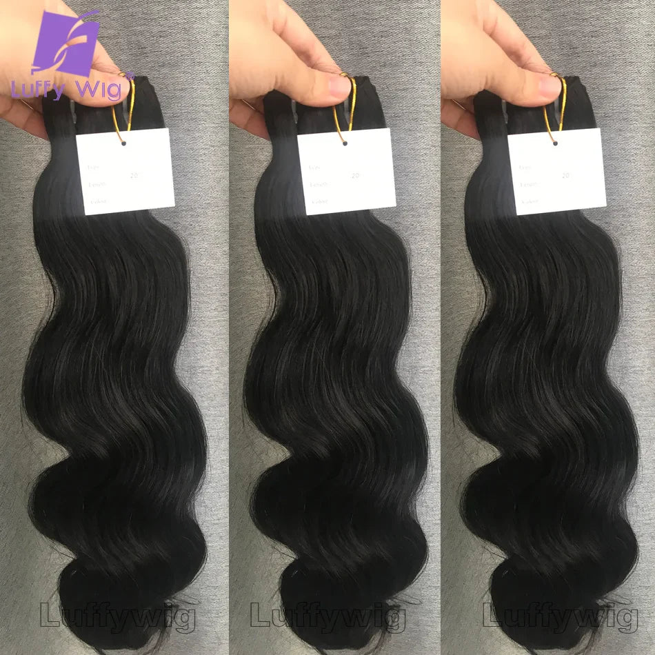 Full Ends Double Drawn Hair Extension Body Wave Hair Bundles Burmese 100% Human Hair Natural Black Wavy Human Hair Bundles LUFFY