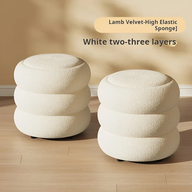 Living room Lamb wool low stool home shoe change small Ottoman Children chairs soft stool INS round Footrest Nordic Furniture