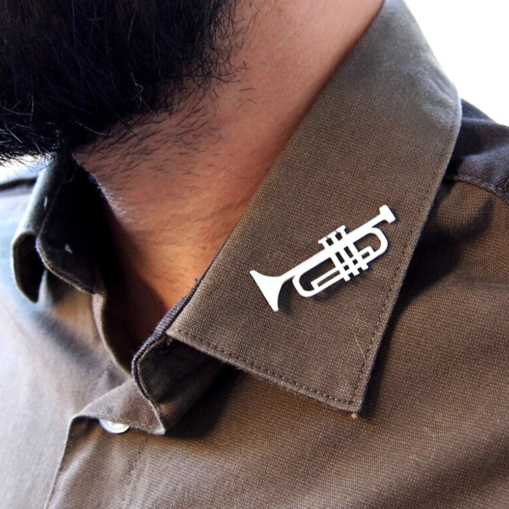 Musical Instrument Trumpet Brooch Pin Stainless Steel Mens Punk Hip Hop Music Brooches Jewelry Elegant Clothing Pin Accessories