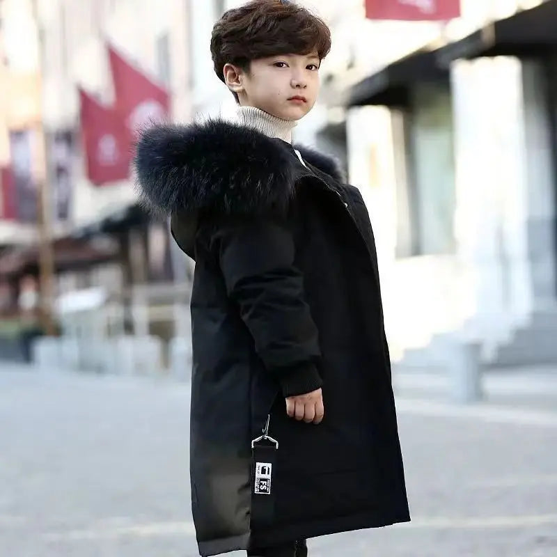 Winter Boys Thicken Long Jackets For kids 4-16Y Keep Warm Casual Hoodies Kids Coats Long Sleeve Children Windbreaker Outerwear