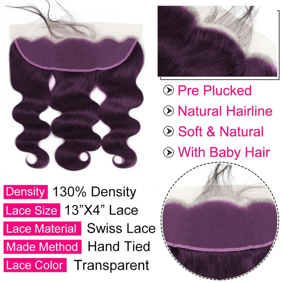 Dark Purple Cheap Body Wave Bundles With Closure 4x4 5x5 HD Lace Closure Frontal With 3/4 Bundles Remy Hair Swiss Lace Closure