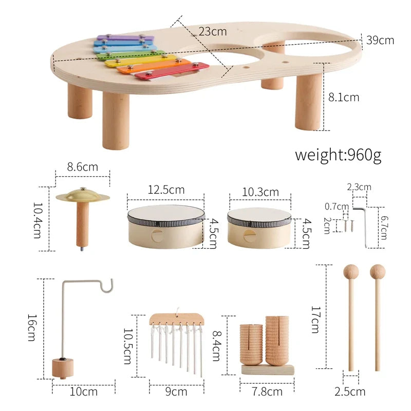 Baby Wooden Musical Instruments Toys Multifunctional Percussion Instruments Drum Eight Tone Piano Montessori Toys Birthday Gifts