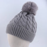 Warm Fleece Lined Hat Women Winter Beanies Cable Knitted Pom Pom Hat Plain Skullies Olive Green Black Grey White Beige Pink