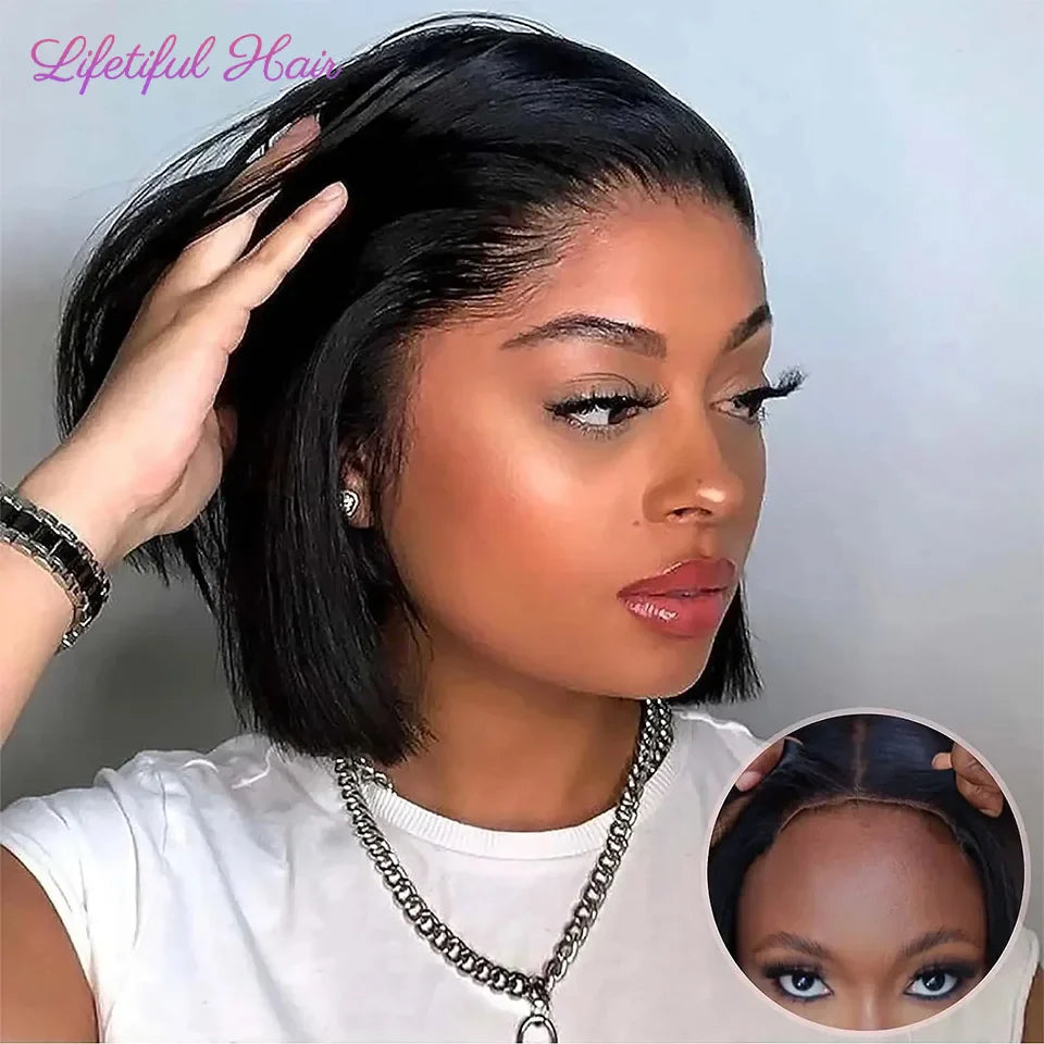 Glueless Bob Hair Wig Human Hair Ready To Wear and Go Straight Transprent 4x4 Lace Closure Wigs For Women Human Hair