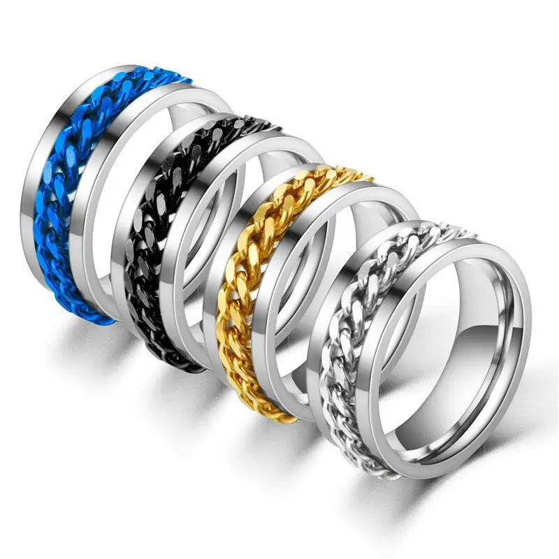 20/30Pcs/Lot Classic Stainless Steel Chain Rotating Rings for Men and Women Mixed Spinner Corkscrew Fashion Charm Jewelry Gift