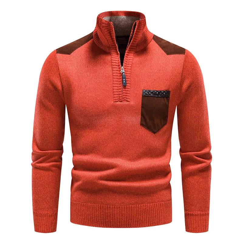 Top Quality Men's Fleece Sweater Half Zipper Up Jerseys Autumn Winter Turtleneck Y2K Sweatshirts Jumpers Male Brown Polo Shirts