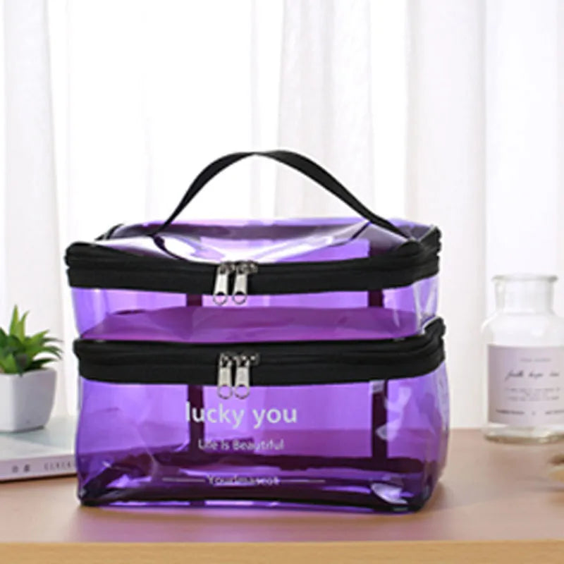 Women's double layer large capacity portable toiletry bag Waterproof cosmetics bag travel storage bag