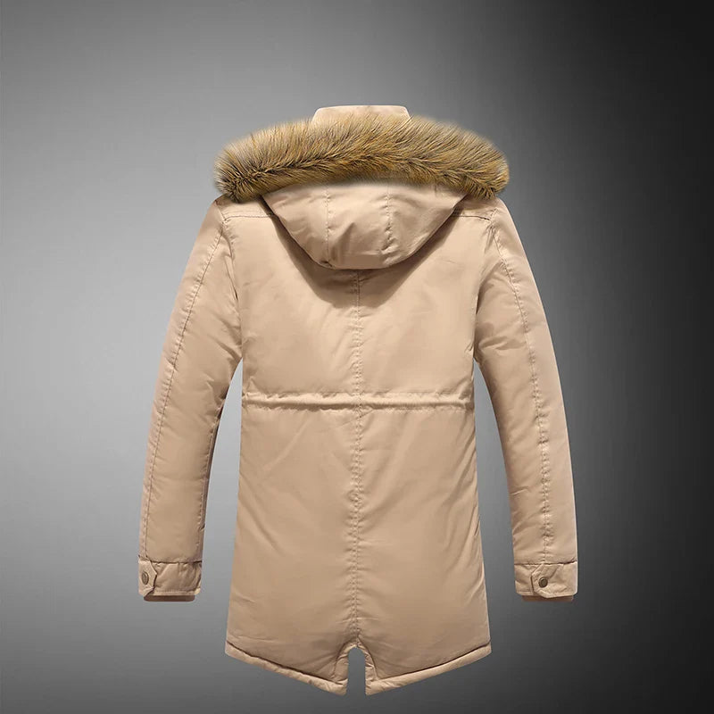 2023 Mens Winter New Windproof Warm Thick Fleece Long Parka Jacket Mens Outwear Fashion Casual Fur Collar Outdoor Hooded Parkas