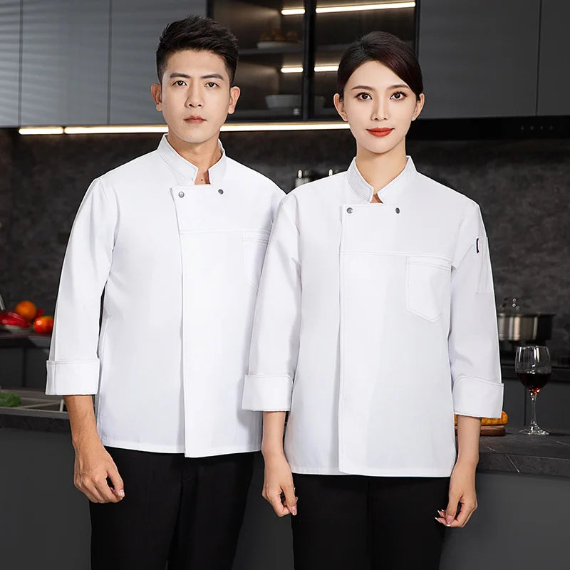 grey Chef uniform Long Sleeve chef jacket Cook Coat Chef T-shirt Baker Work Uniform Waiter Restaurant Hotel Clothes women Logo