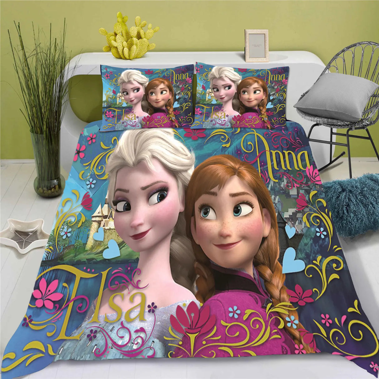 Cartoon Duvet Cover Disney Cute Frozen Printed Children 3-Piece Set 1 Quilt Cover Comforter Bedding Sets King Queen Size