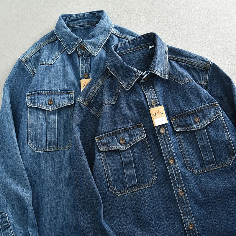 Heavy Duty Denim Shirt for Boys with Loose Fit and Long Sleeves