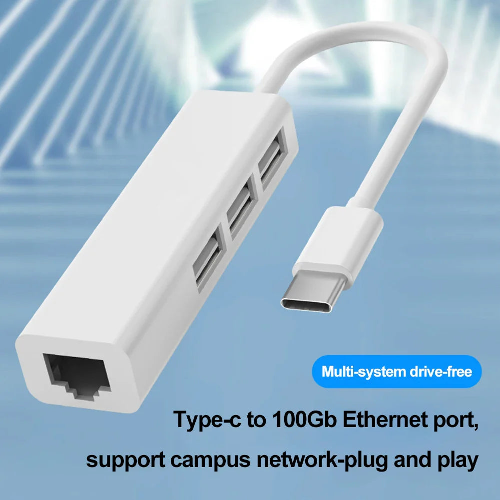 Network Card USB Type-C Ethernet Adapter USB TYPE-C 4 In 1 Hub 2.0 to Gigabit Rj45 Lan 100Mbps Ethernet Adapter for PC Lapotp