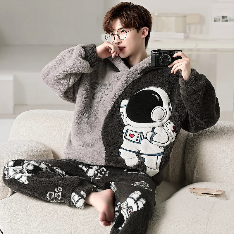 2023 Men Winter Pajamas Sets Coral Fleece Pyjama Cozy Warm Homewear Pijama Hombre Nightwear Suits Sleepwear Large Size Nightgown