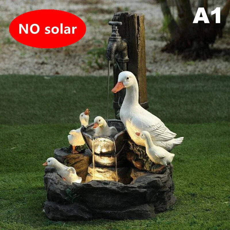 Duck Squirrel Solar Power Resin Patio Fountain Garden Design With LED Solar Light Gardening Supplies Outdoor Decoration