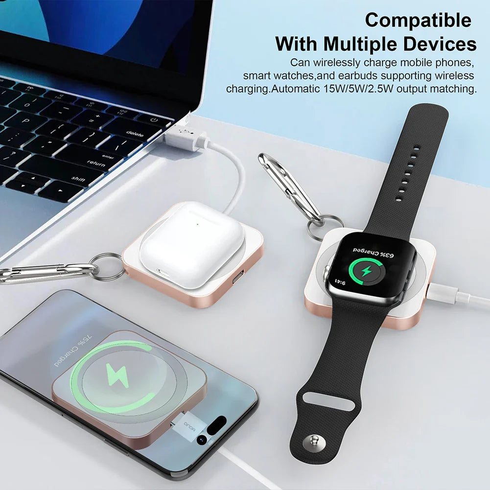 15W Magnetic Charger Adapter Charging Station USB-C Power Fast Charger 8PIN+Type-C for Apple Watch 9 8 7 for iPhone 14 15 Pro