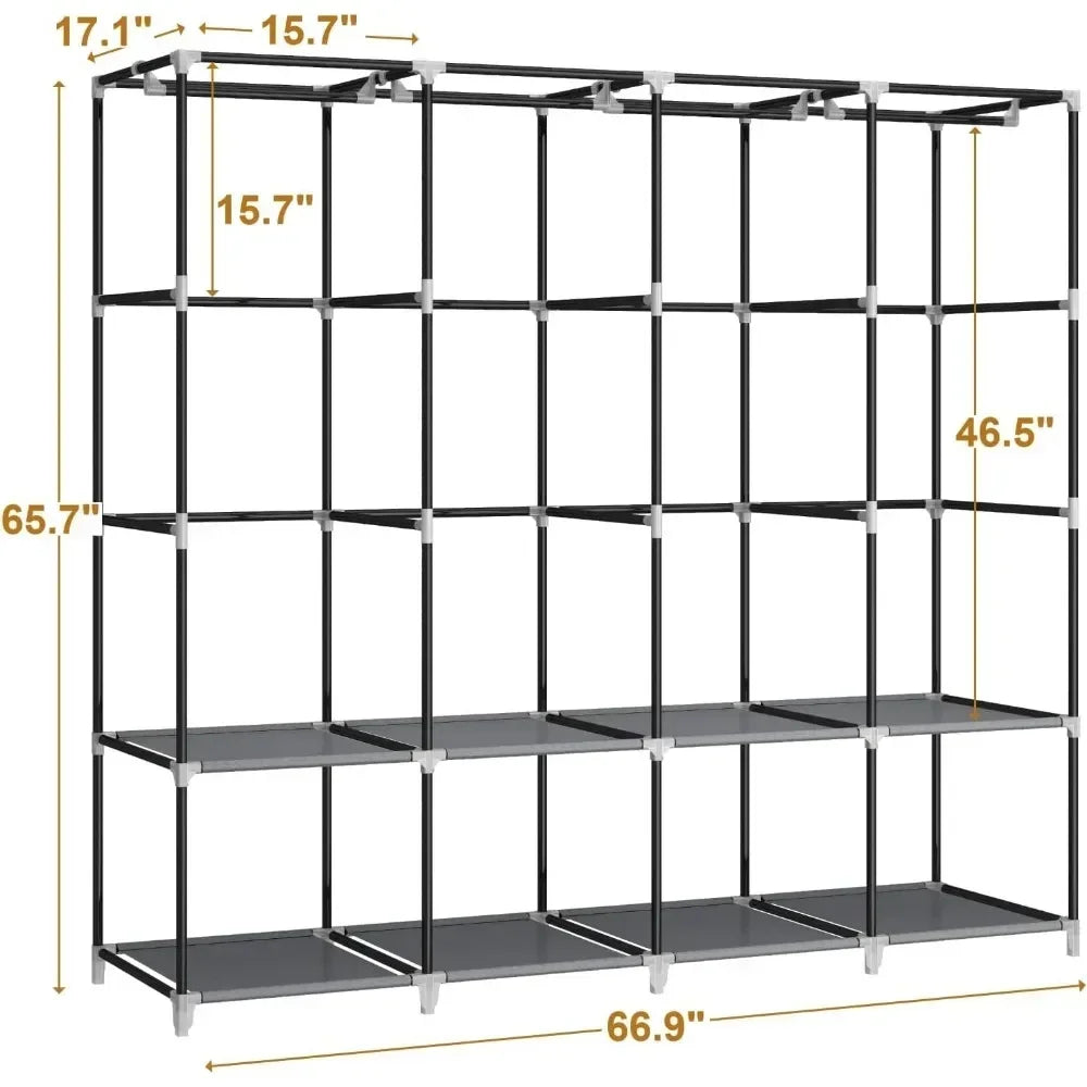 67 Inch Portable Closet Wardrobe, Clothes Rack Storage Organizer with Non-Woven Fabric Cover, 4 Clothes Hanging Rods