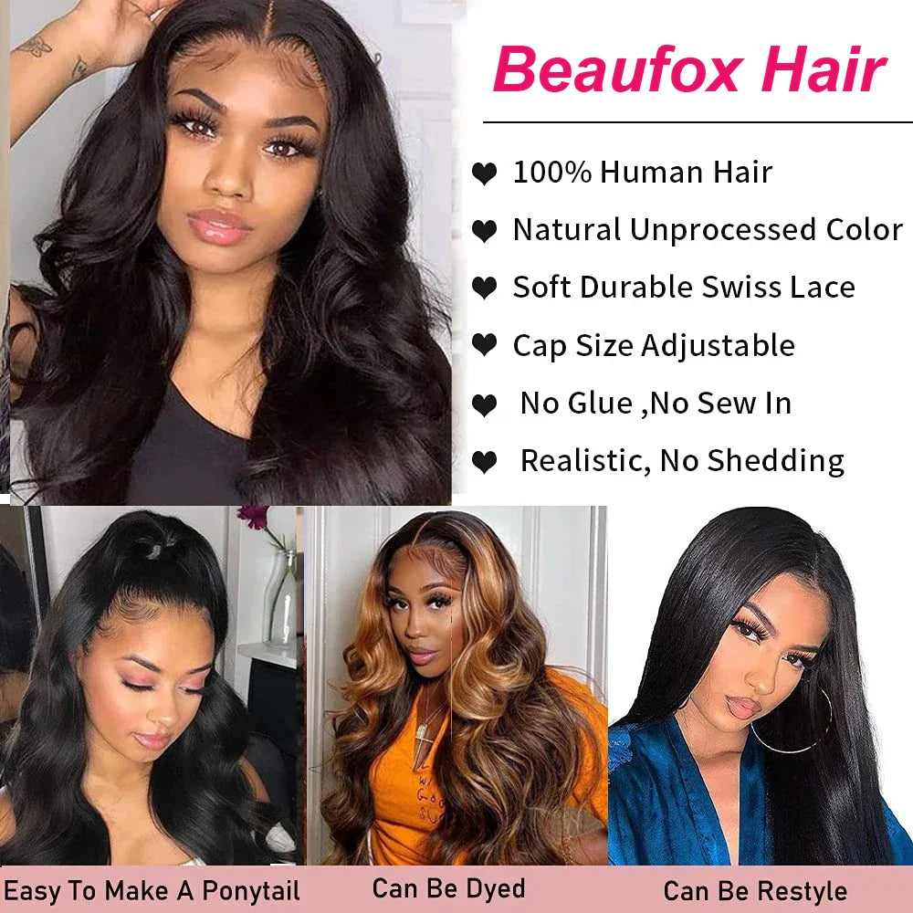 Beaufox Lace Front Human Hair Wigs For Women Brazilian Body Wave Lace Frontal Wigs Glueless Human Hair Wigs 4x4 Lace Closure Wig