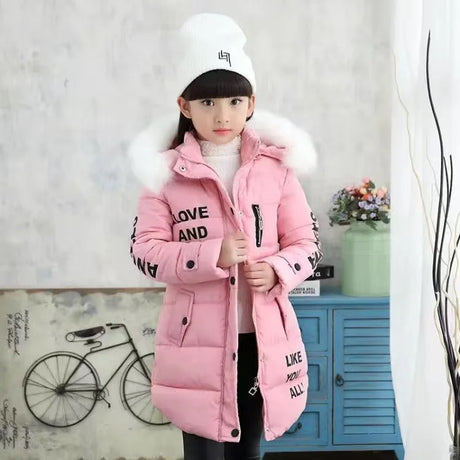 2023 Winter Warm Jackets for Girls Fashion Fur Hooded Children Girls Waterproof Outwear Kids Cotton Lined Parkas