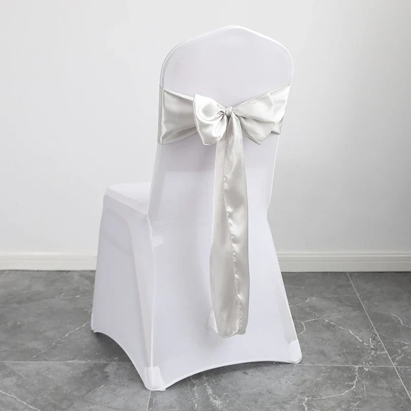 10PCS 17x275cm Sage Green Satin Chair Sashes Bows Chair Cover Ribbons for Wedding Banquet Party Baby Shower Event Decorations