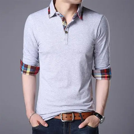 Korean Fashion Men Long Sleeve Polo Shirts Spring Autumn New T-shirt Loose Versatile Male Clothes Business Casual Cotton Tops