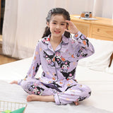 2024 Kawaii Miniso Spring Autumn Children Pajamas Anime Kuromi Cinnamoroll Pochacco Boy Girl Milk Silk Sleepwear Kids Loungewear