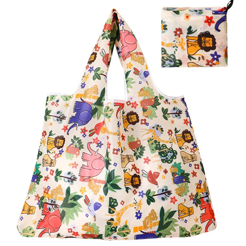 Cat Panda Animal  Flower Pattern Large Folding Shopping Bag Easy to Carry Reusable Large Capacity Eco Storage Handbag