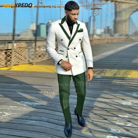 Fashion White Men Suits Slim Fit Double Breasted Blazer Pants 2 Pieces Tailor-made Luxury Business Party Wedding Tuxedos for Men