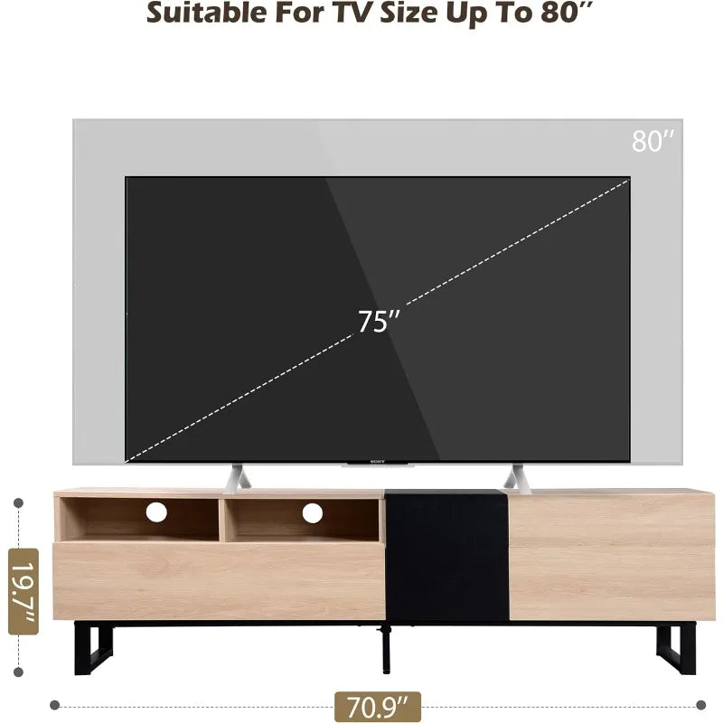 Modern TV Stand， Minimalist Wooden Entertainment Center for TVs Up To 80”, Sturdy TV Console for Living Room Bedroom Decor