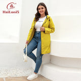 HaiLuoZi 2022 Women's Trench Coat Plus Size Jacket for Women spring Short Parka Hooded Casual Windbreaker Pockets Outwear 2202