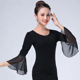 2023 NEW Autumn Half Sleeve Adult Women International Ballroom Costume Modern Latin Dance Top Lady Sexy Dancewear T-shirt