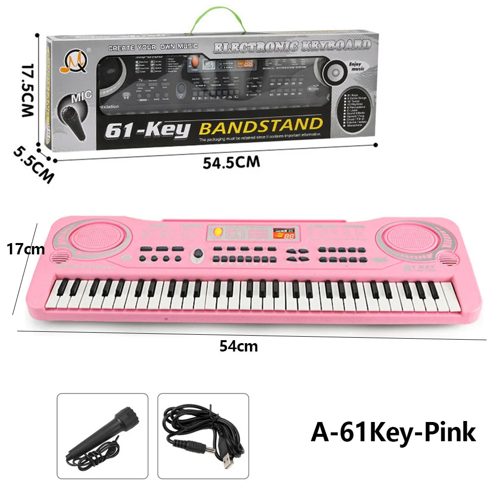 Kids Electronic Piano Keyboard Portable 61 Keys Organ with Microphone Education Toys Musical Instrument Gift for Child Beginner