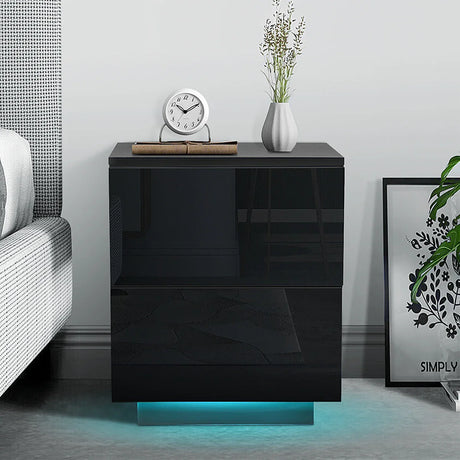 Modern Luxury LED Light Nightstand w/2 Drawers Organizer Storage Cabinet Bedside Table Bedroom Furniture for Night 20 Colors